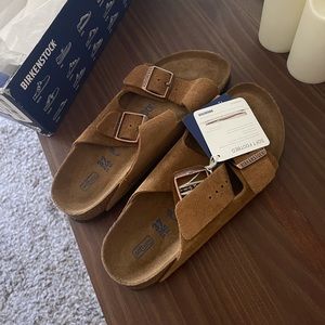 New Birkenstock’s soft mink brown suede